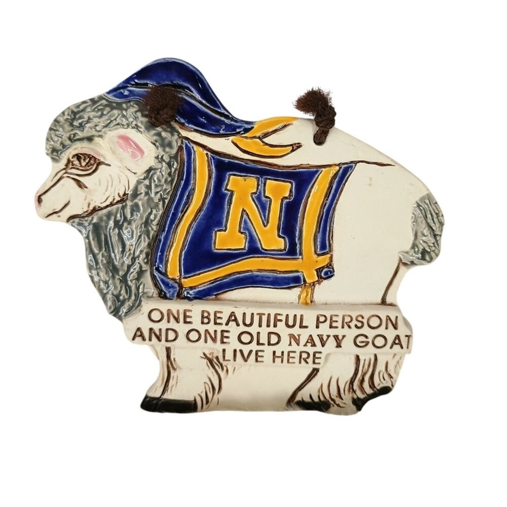Smoky Mountain Pottery Military Navy Goat Plaque 1994 Ceramic Wall Hanging